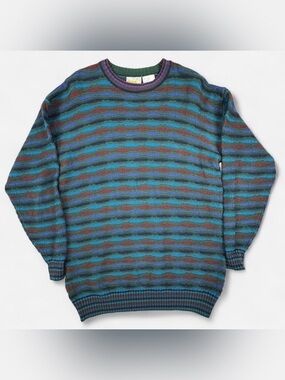 Vintage 90s Coogi Style Backyard Blues Textured Stripe Sweater Men’s L